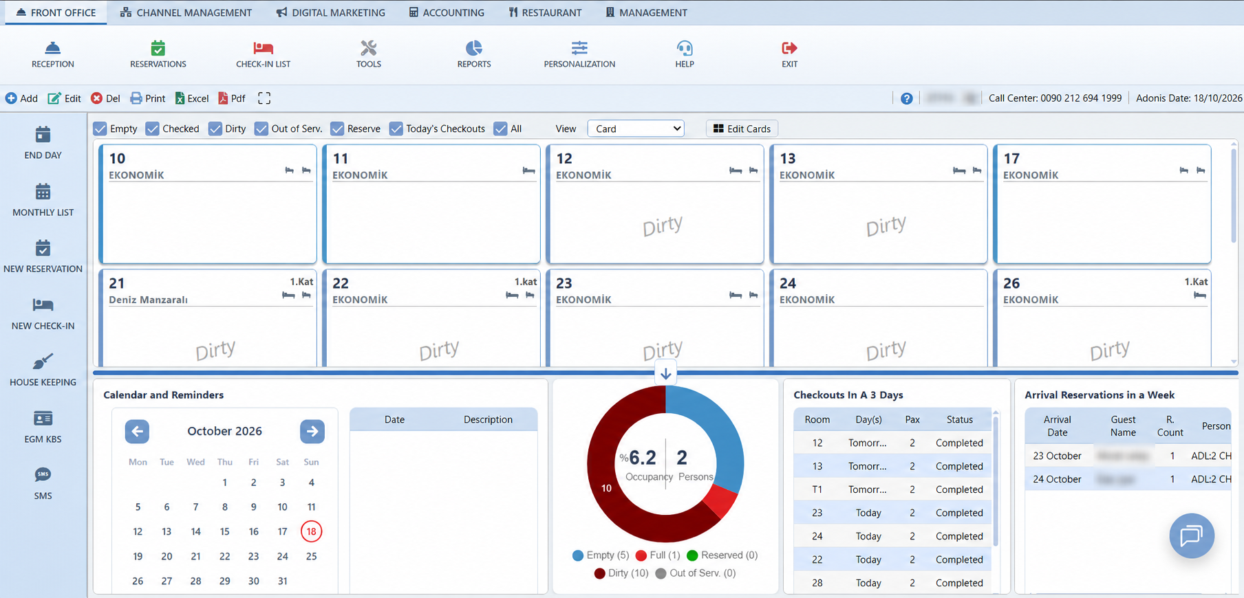 Reservation & Front Office Management — actual Adonis PMS product screen